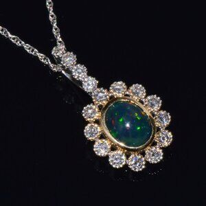 Certified Natural 2.8CTS VS F Diamond Black Opal 18K Solid Gold Pendant Necklace